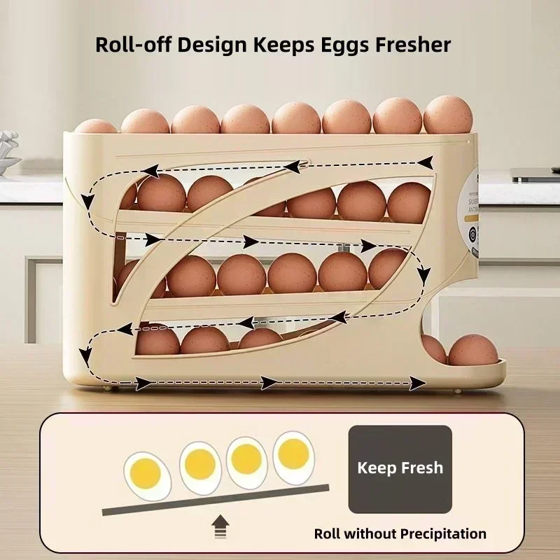 4 Tiers Egg Holder for Fridge,Auto Rolling Fridge Egg Dispenser,Egg Rack Large Capacity Egg Organizer Storage for Refrigerator