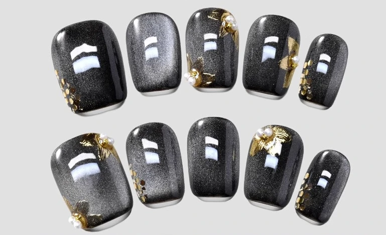

Purely Handmade Wearing Nail Short New High-end Black Cat Eye Manicure Versatile Manicure