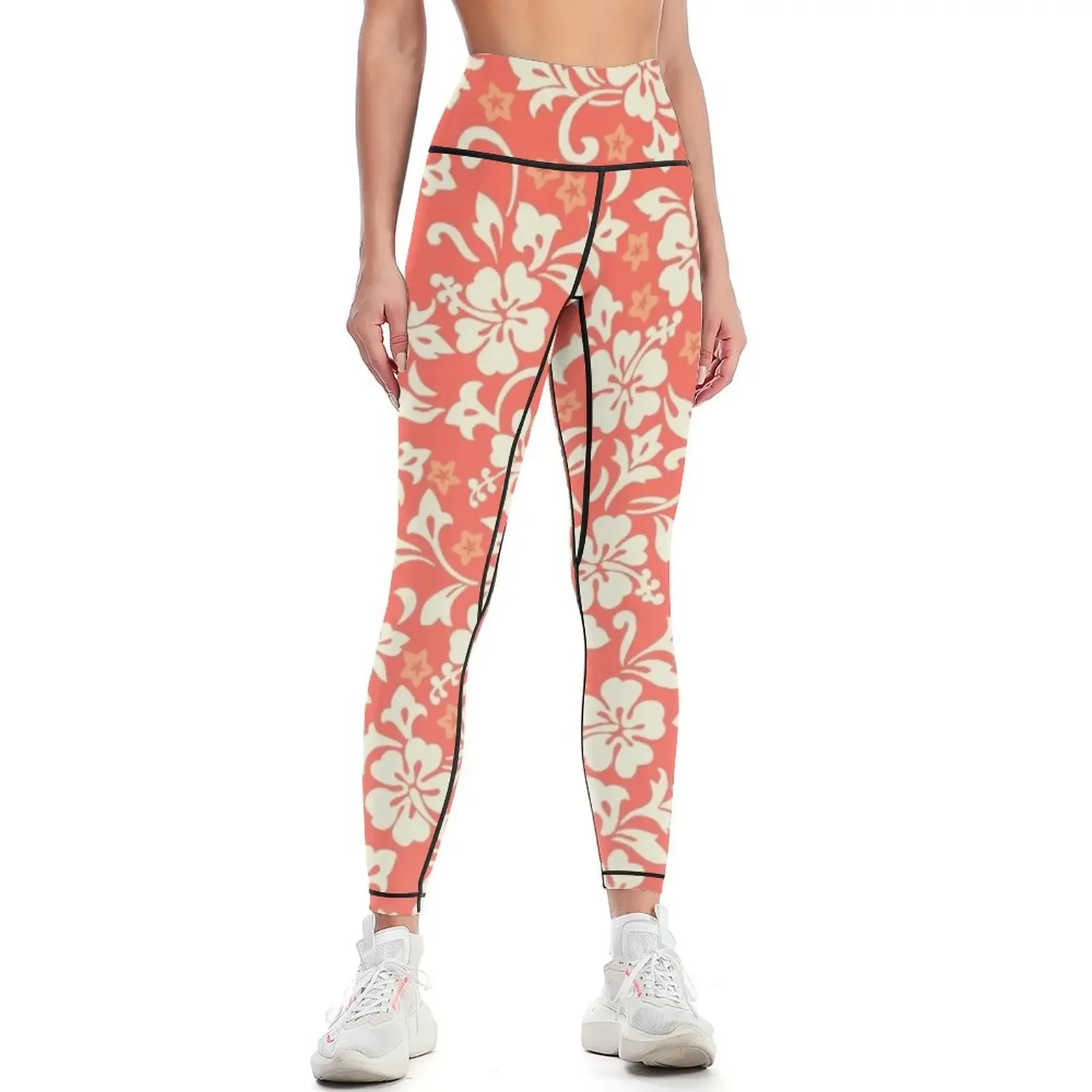 

Kapalua Pareau Hawaiian Hibiscus - Coral Leggings fitness set gym legging gym Leginsy push up Womens Leggings