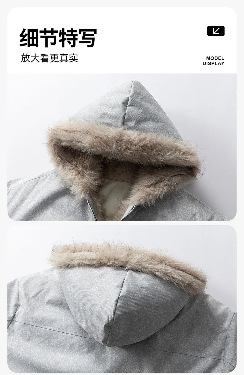 IEFB Snow Wash Warm Cotton Parka For Men Oversized Faux Fur Collar Hooded Casual Thick Winter Outerwear9X4143