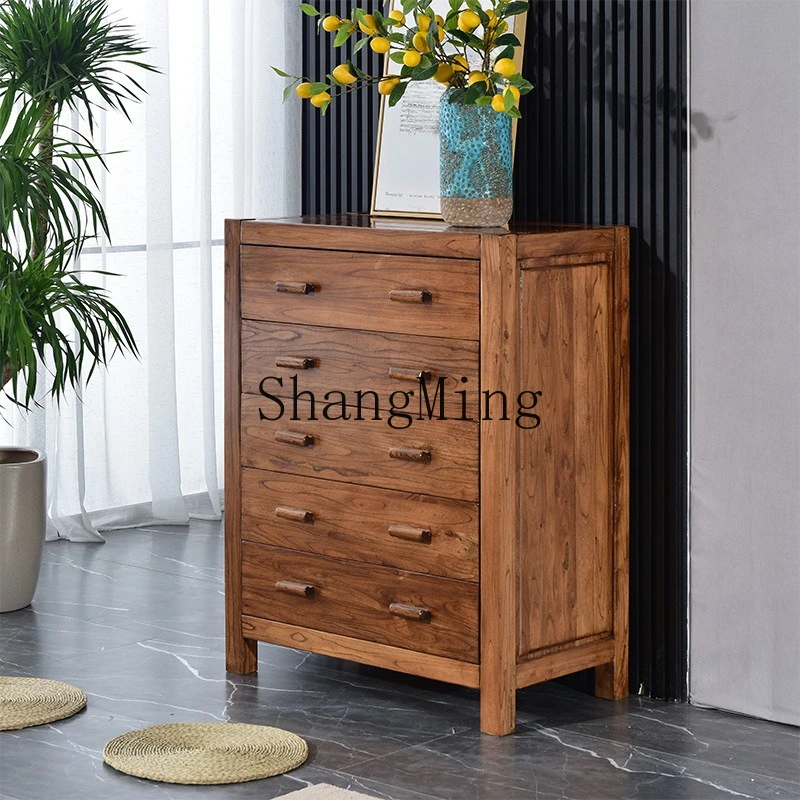 

FG elm chest of drawers solid wood cabinet furniture drawer storage cabinet porch locker