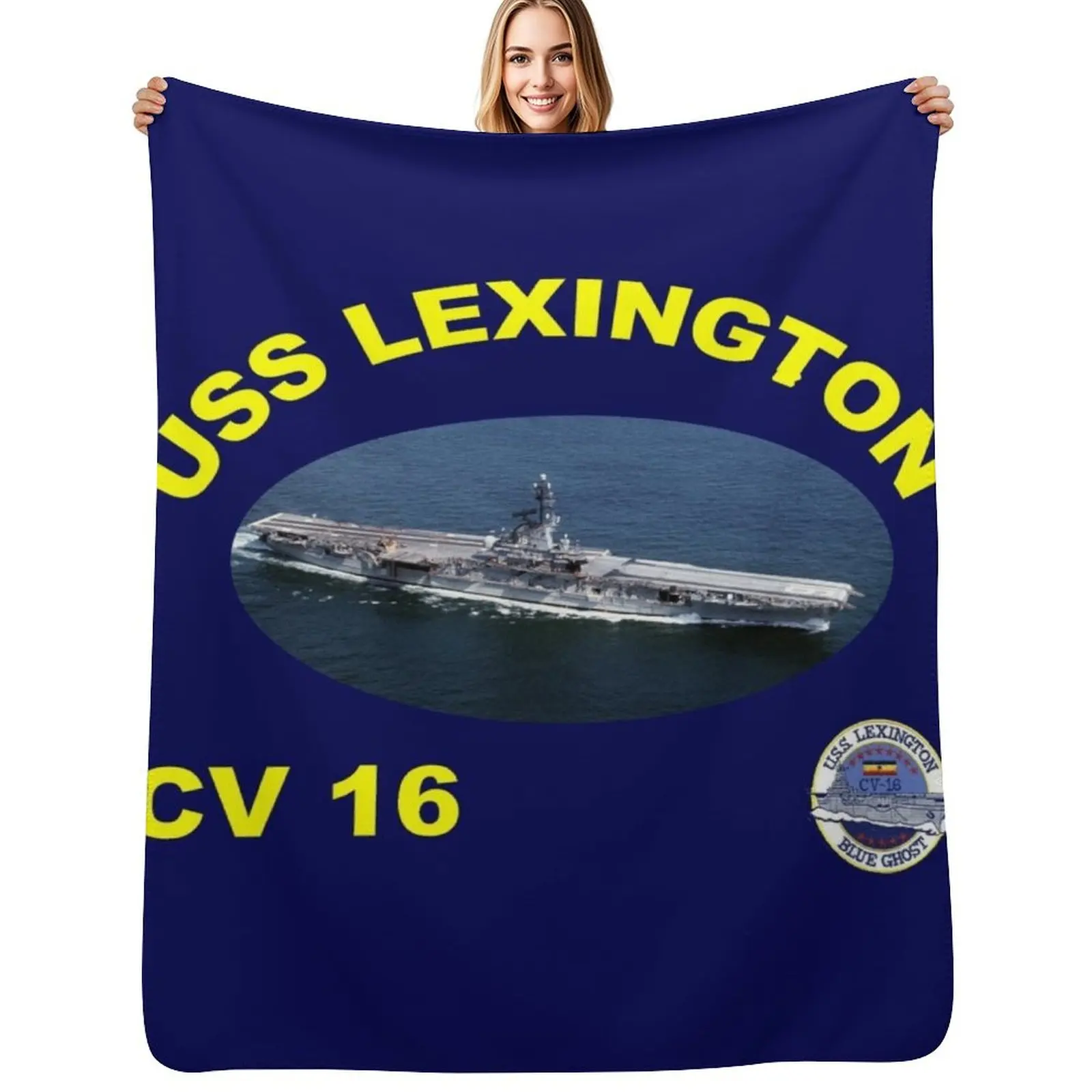 

CV-16 USS Lexington At Sea (for dark colors) Throw Blanket Sofa Furry Hairys wednesday Blankets