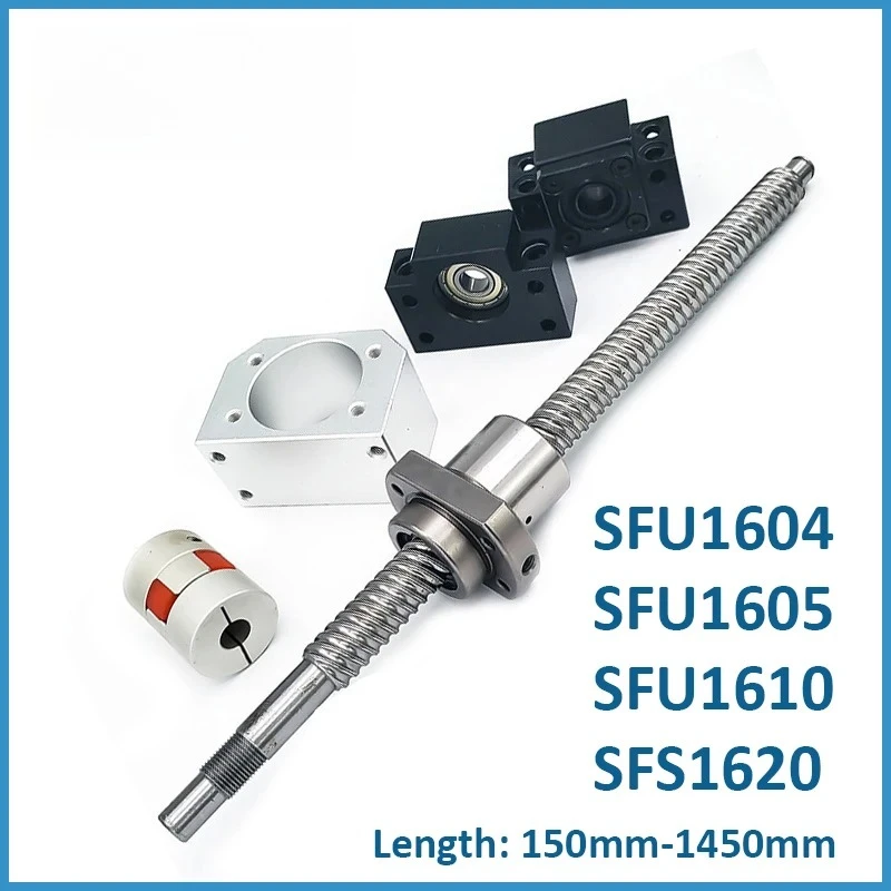 CNC Ball Screw Set SFU1604 SFU1605 SFU1610 SFS1620 Ball Screw Set Length 150-1450mm BK12+BF12+DSG16H+Nut+Ball Screw C7
