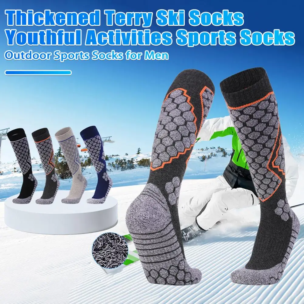 Ski Socks Men Knee High Winter Warm Snowboard Thermal Outdoor Sports Cotton Socks Ski Socks For Skiing Cycling