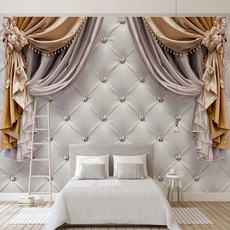 Custom 3D Wallpaper Modern European Curtains Soft Mural Bedroom Living room sofa TV background wall restaurant study Hotel photo