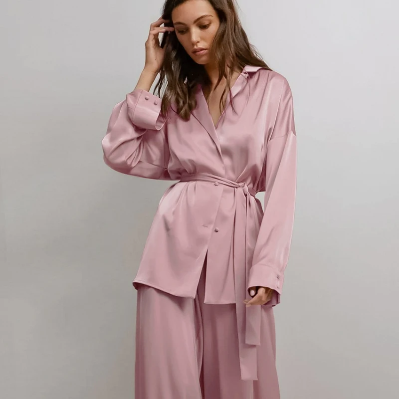 Spring New European and American Nightgowns Loose and Comfortable Trousers Simulated Silk Casual Women's Loungewear French Suit
