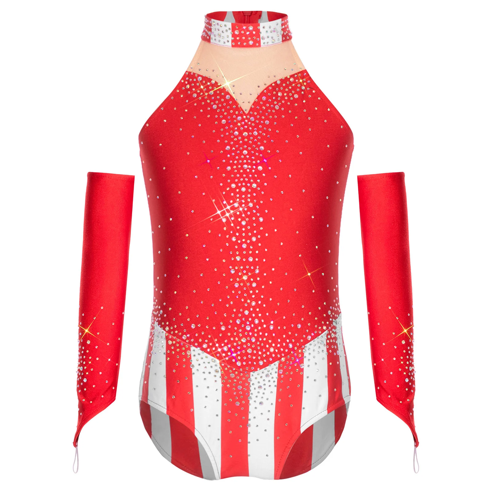 الفتيات عيد الميلاد الباليه الرقص الشكل التزلج الجمباز يوتار هالوين كرنفال حفلة لامعة الراين بذلة بأكمام #3