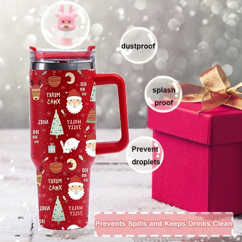 2026 هدايا عيد الميلاد والهالوين مكنسة من الفولاذ المقاوم للصدأ كوب للسفر 40 أونصة تصميم كرتوني ذو سعة كبيرة مع القش #1