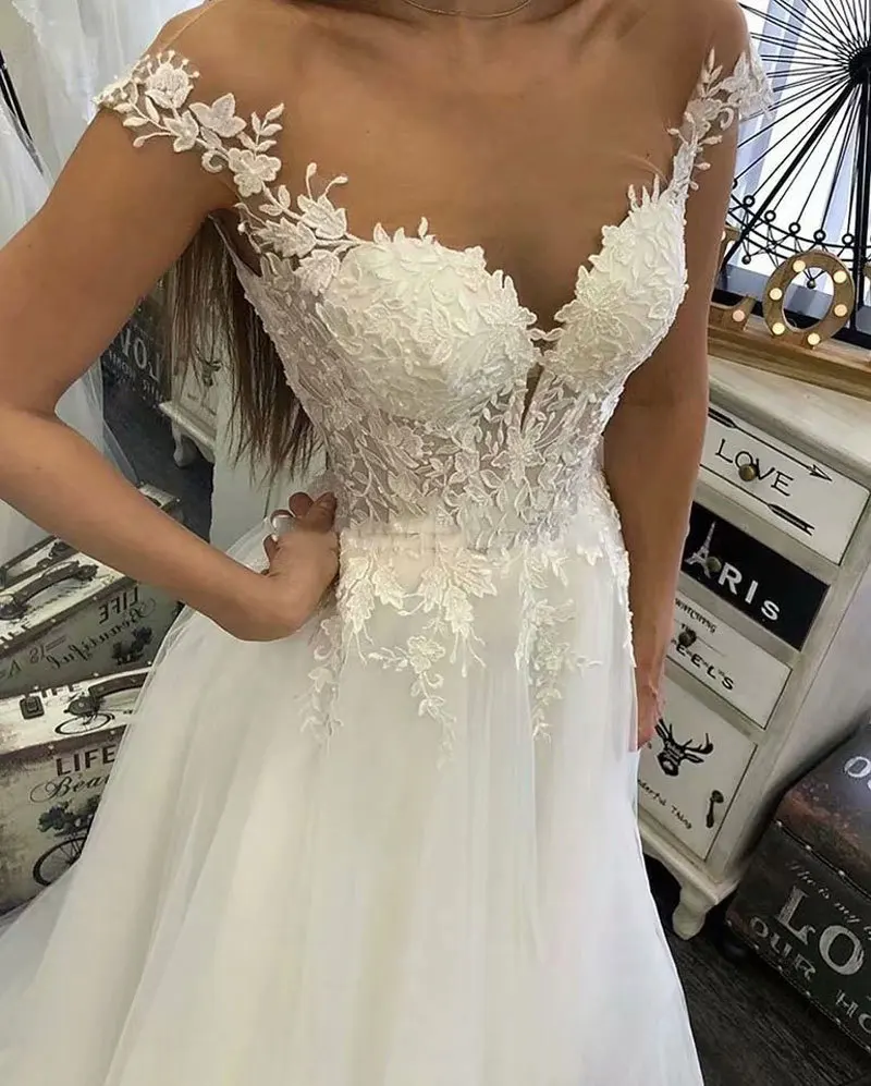 Customized Fashion A Line Women Wedding Dresses Tulle Appliques Bridal Gowns Formal Vestido De Noiva robe de mariée Abendkleider