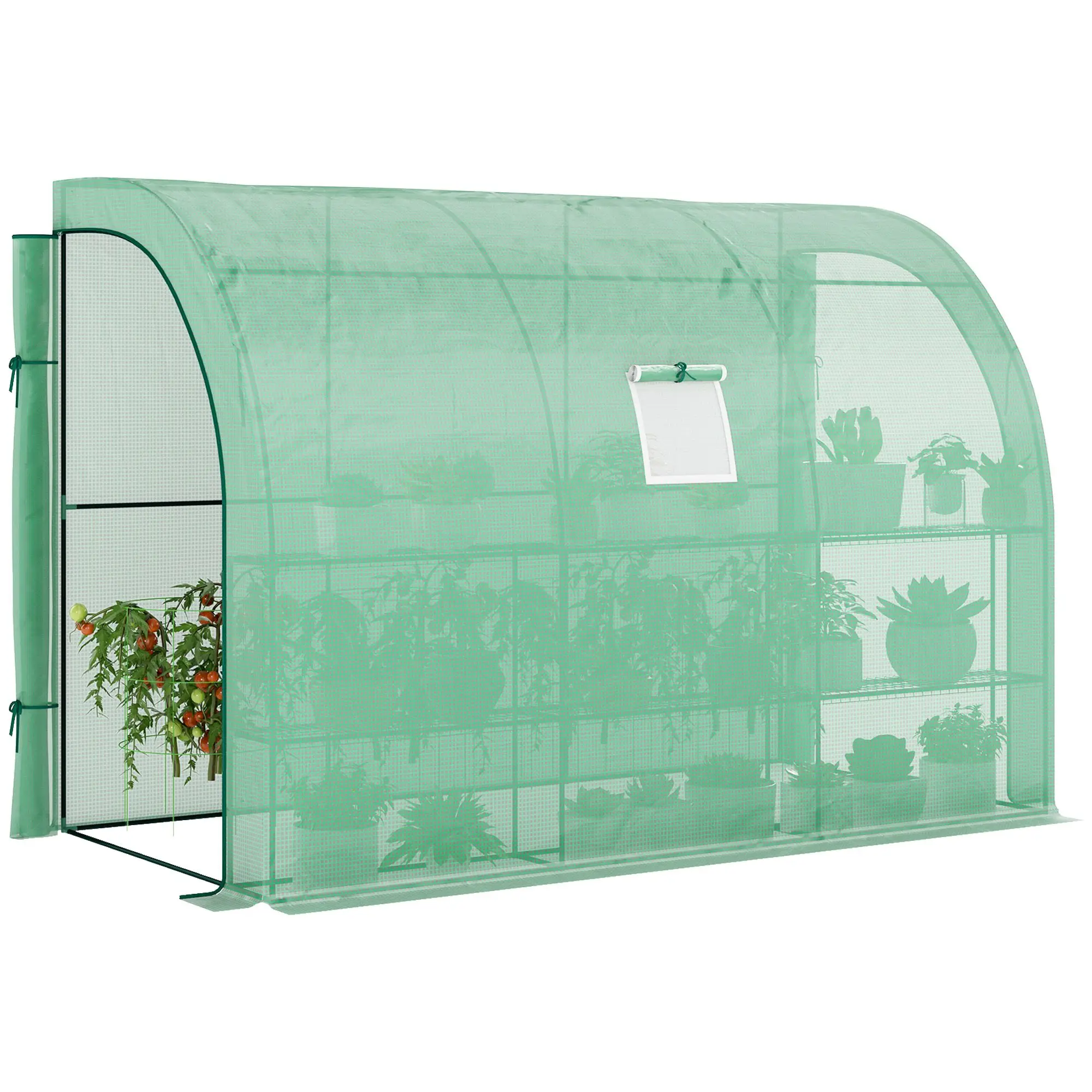 

For Outsunny 10' x 5' Lean to Green House, Walk-in GreenHouse with 2 Doors and Windows, PE Cover and 3 Shelves, Green