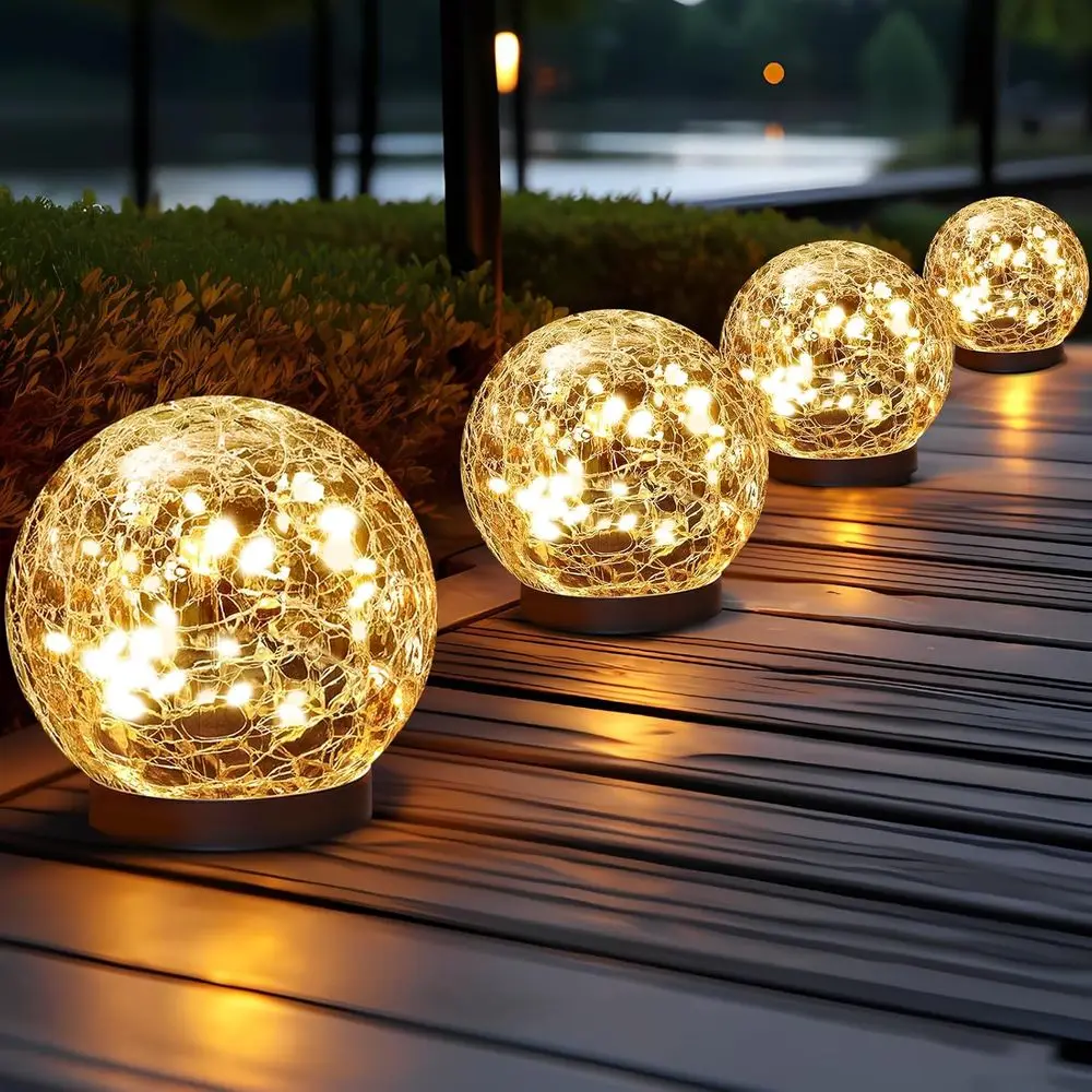 

Solar Globe Lights Outdoor Waterproof - Cracked Glass Ball Lights for Garden, Patio, Yard, Lawn and Backyard Decor