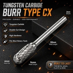 Tungsten Carbide Rotary Burr Grinding Head Ball Nose Cylinder Shank Metal Grinding Tool for Polishing Deburring and Shaping Jobs