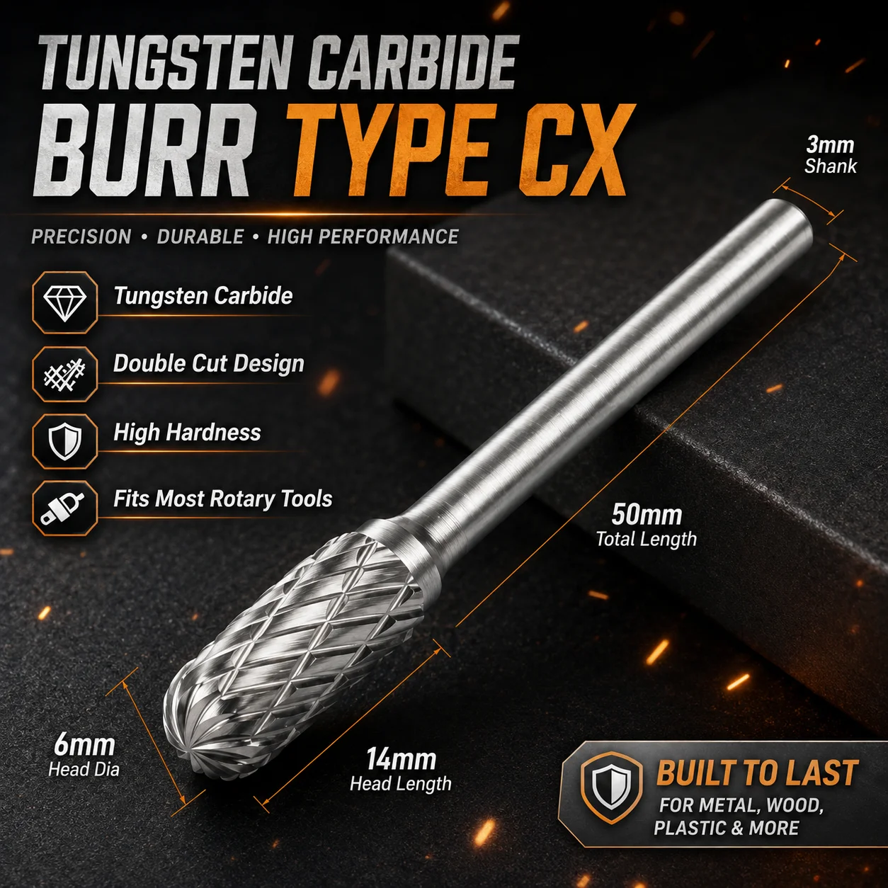 Tungsten Carbide Rotary Burr Grinding Head Ball Nose Cylinder Shank Metal Grinding Tool for Polishing Deburring and Shaping Jobs