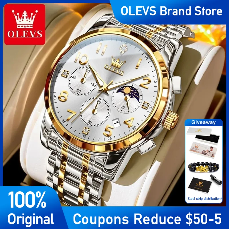 

OLEVS Mens Watch Top Brand Stainless steel Quartz Watch Waterproof Luminous Watch For Men Automatic Date Digital dial Reloj