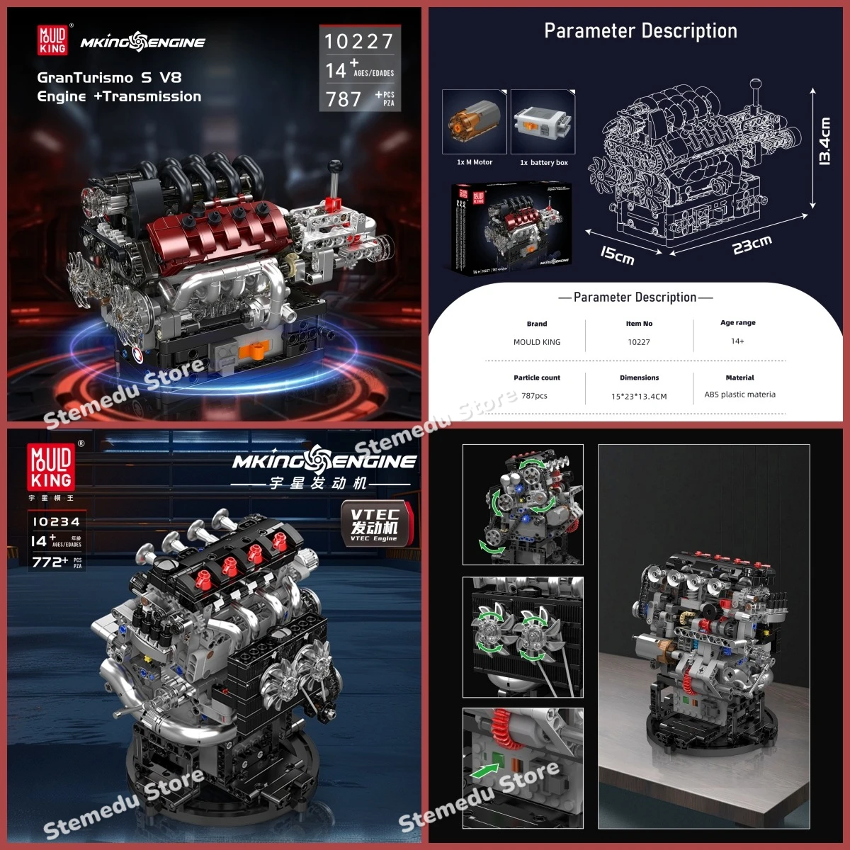 Modelo de motor MOLD KING NO.Formula STR13 Racing VTEC V8 V12 bloques de construcción rotativos ladrillos potencia de vertido juguete ensamblado regalo niños