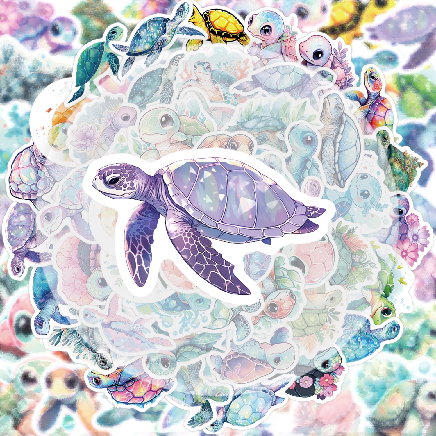 50 Small Turtle Stickers, Vibrant Sticker Decals Suitable for Water Bottles, Laptops, Cell Phones, Suitcases, Skateboards, Guitars, and Party Decorations