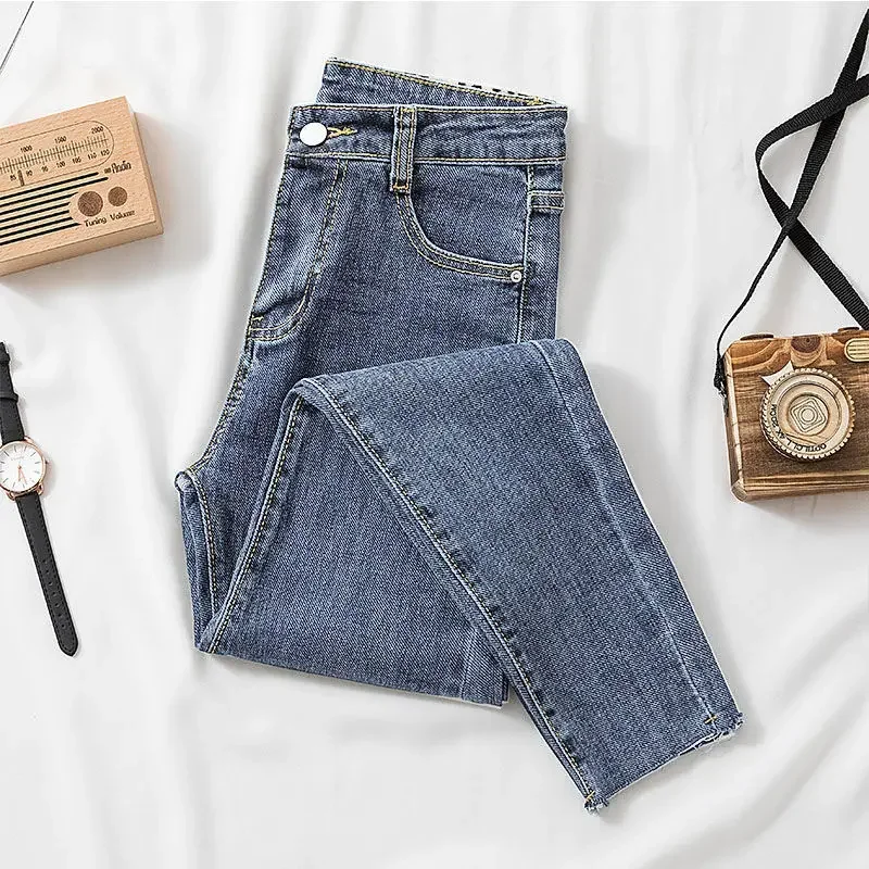 Spring and Autumn New Korean Style High Waist Skinny Slim Slimming Leopard Print Feet Pencil Pants Jeans Women's Trend
