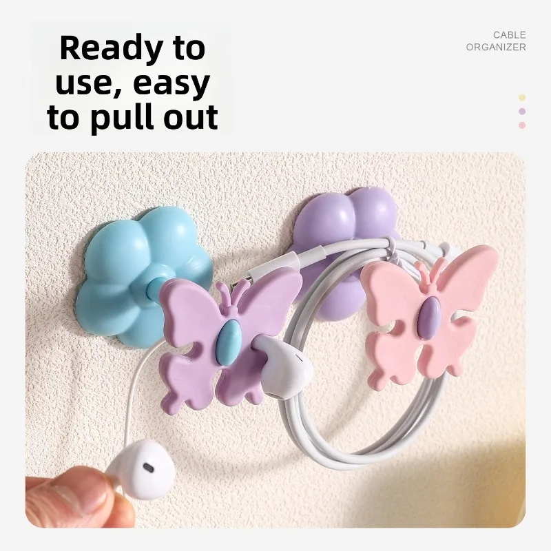 Silicone Butterfly Cable Organizer Holder Black For Phone Computer Charging Cords Desk Bedroom Living Room Management
