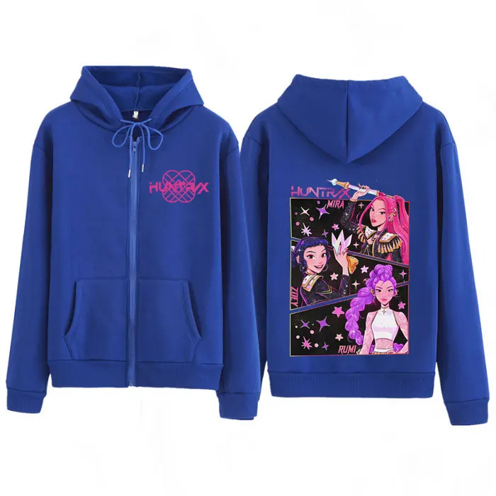 KPOP Demon Hunters Double-sided Graphic Zip Up Hoodies Men Women Harajuku Sweatshirt Long-sleeved Aesthetic Casual Zipper Jacket