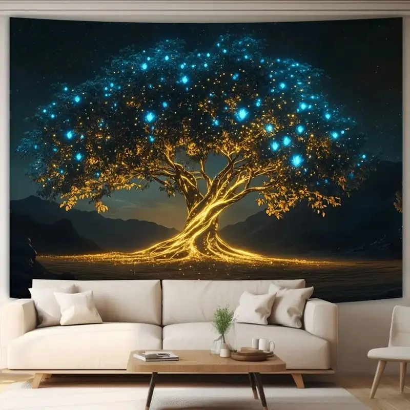 VIKAMA Tapisserie murale lumineuse Arbre de Vie, décoration d'ambiance pour salon, chambre à coucher, salle de yoga