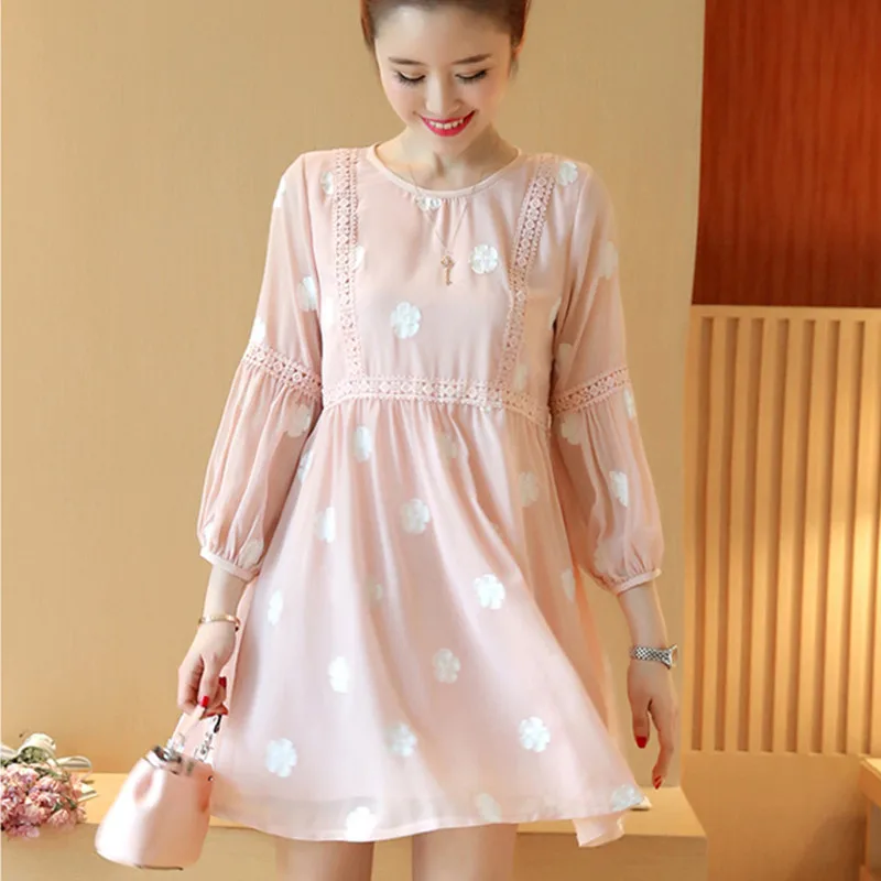 New Spring Summer Maternity Dresses Plus Size Round-neck Embroidered Pregnancy Clothing  Linen Clothes for Pregnant Women