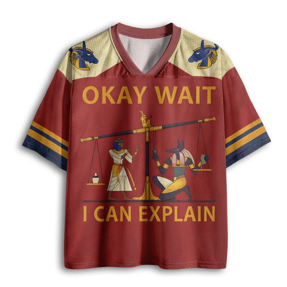 Ancient Egypt Anubis Balance Funny Quote Print Mesh V Neck Jersey, Short Sleeve Loose Breathable Retro Casual Tee