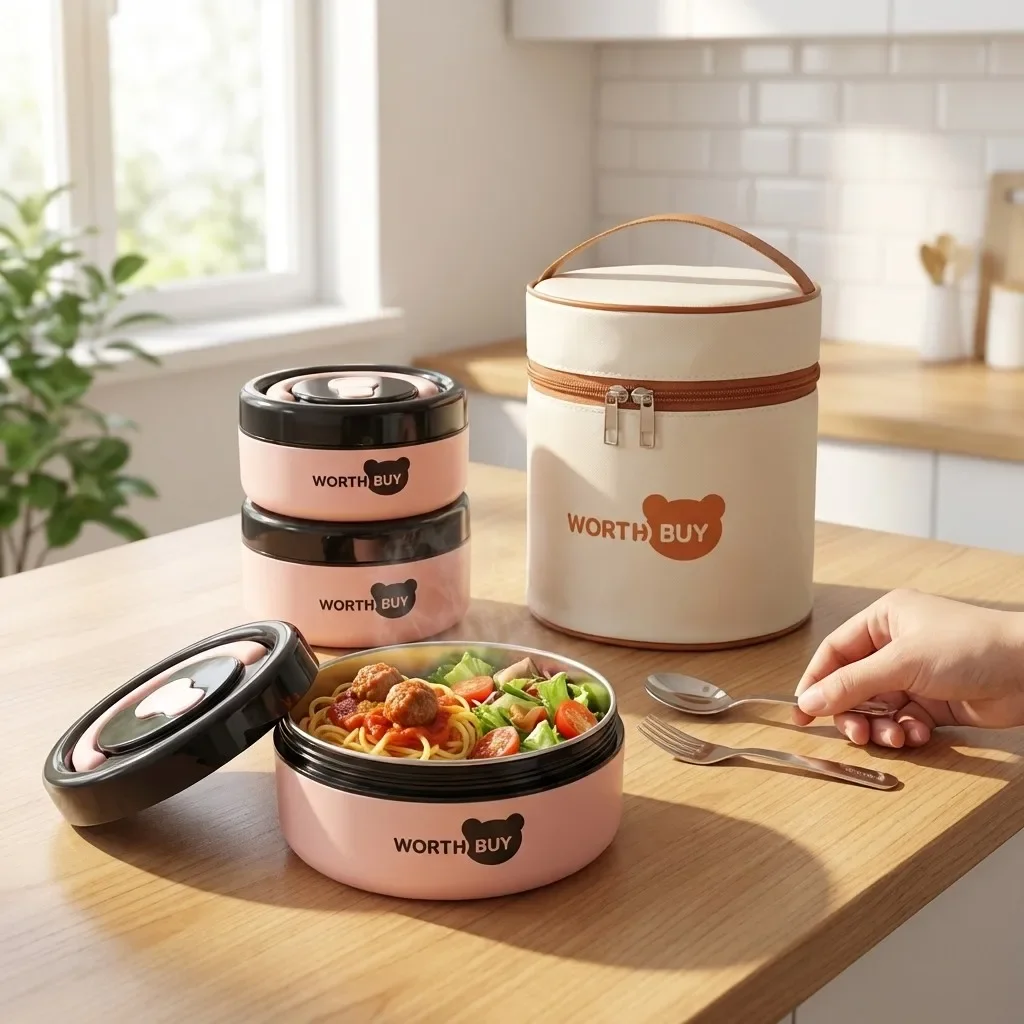Cute Kids Thermal Lunch Box With Handle Microwave Safe Leak-proof 304 Stainless Steel Insulated Bento Box For Students School