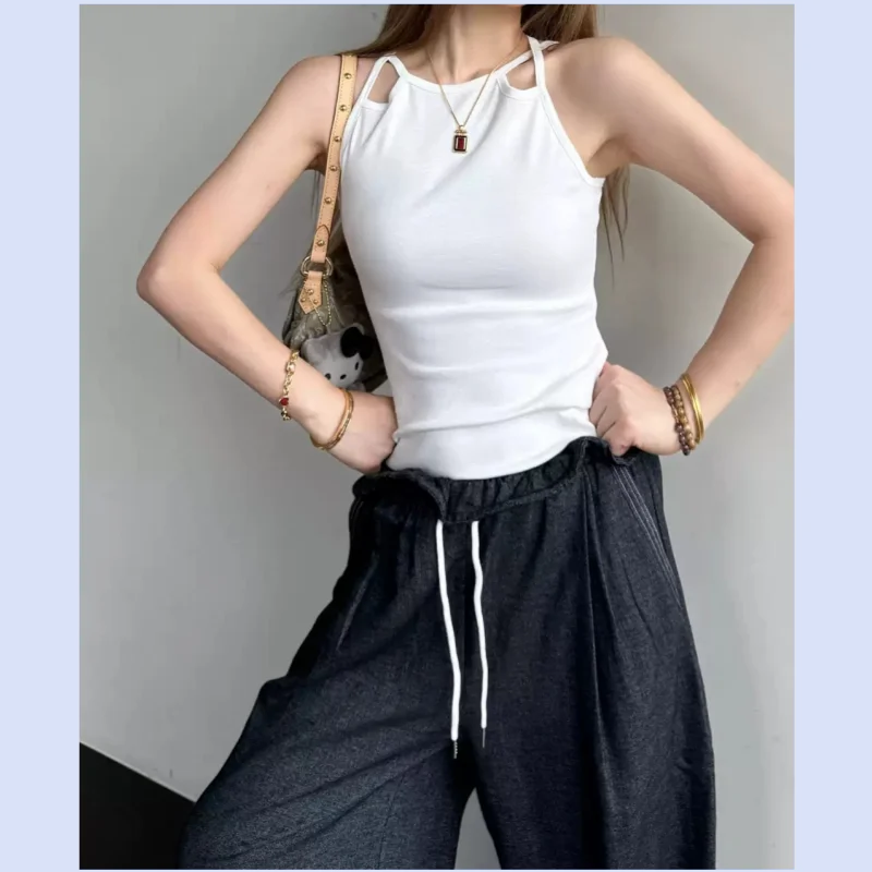 Early autumn new style, inner and outer, bottom, double thin cross shoulder straps, slim fit women's camisole vest