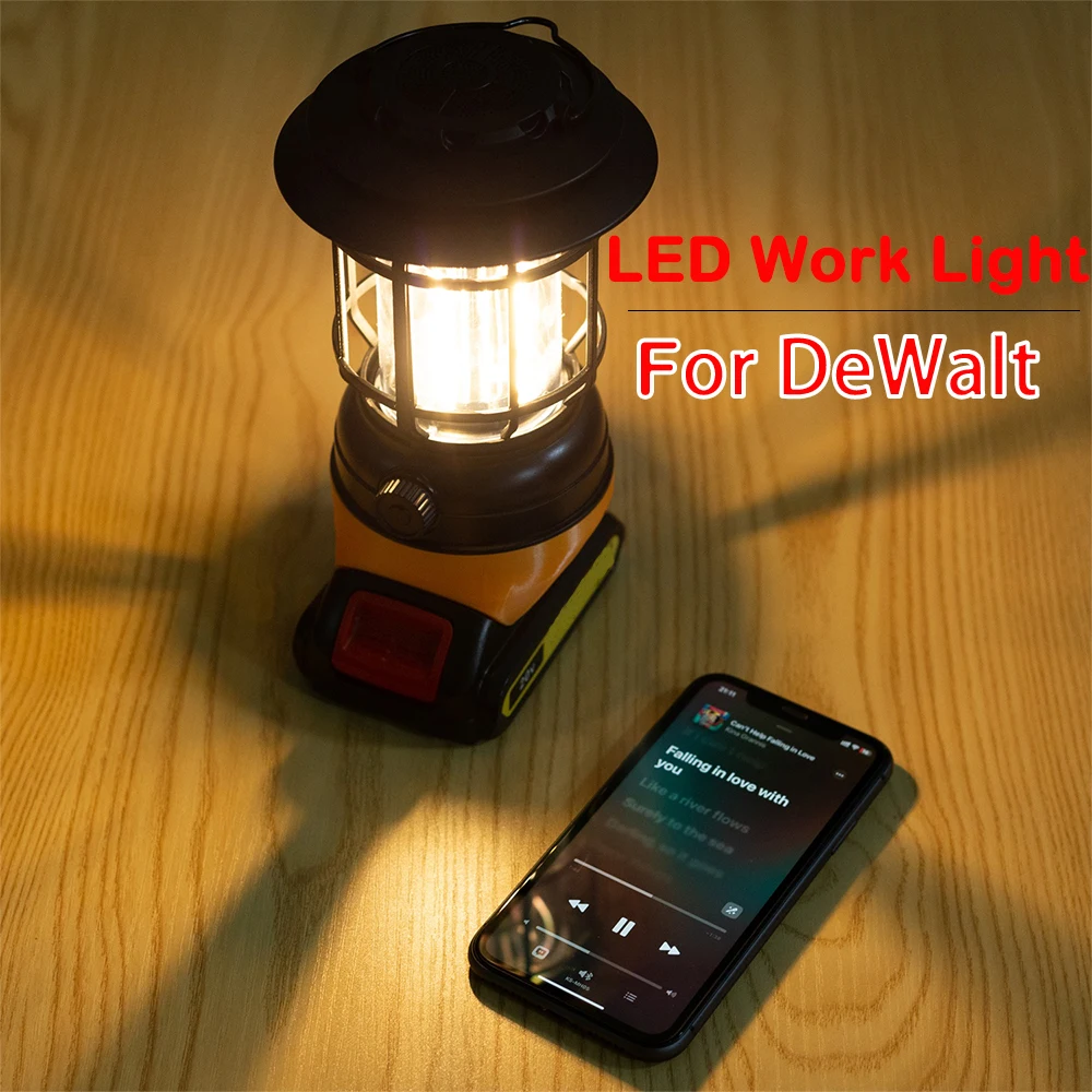 For Dewalt 18/20V Li-ion Battery Camping Lantern Portable Lantern with Bluetooth Speaker Inspection Work Lights