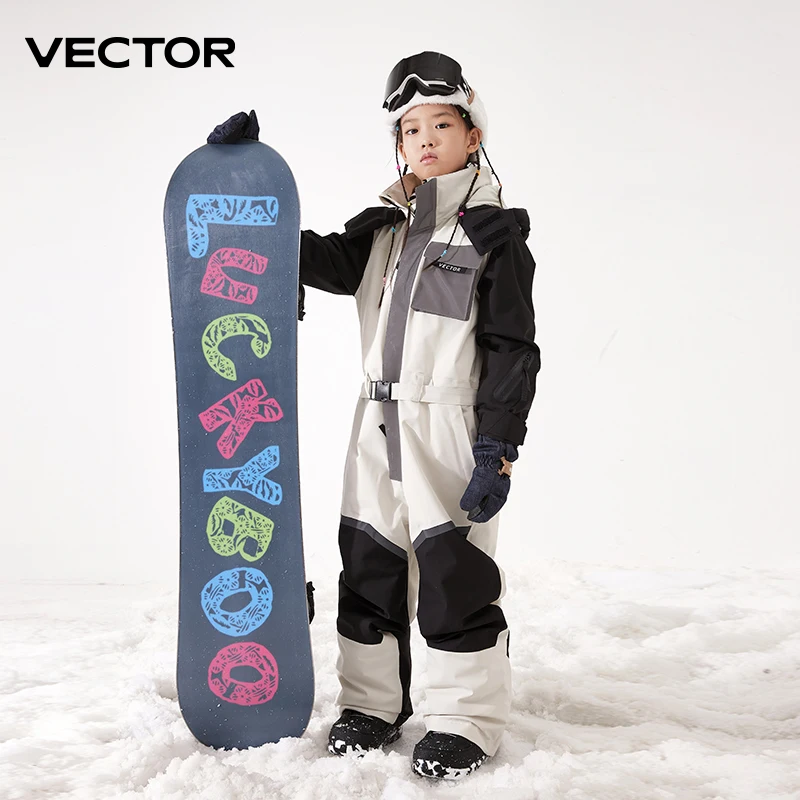 Kids Hooded Ski Jumpsuit – Thick Waterproof Winter Snowsuit Warm One-Piece Snowboard Overall