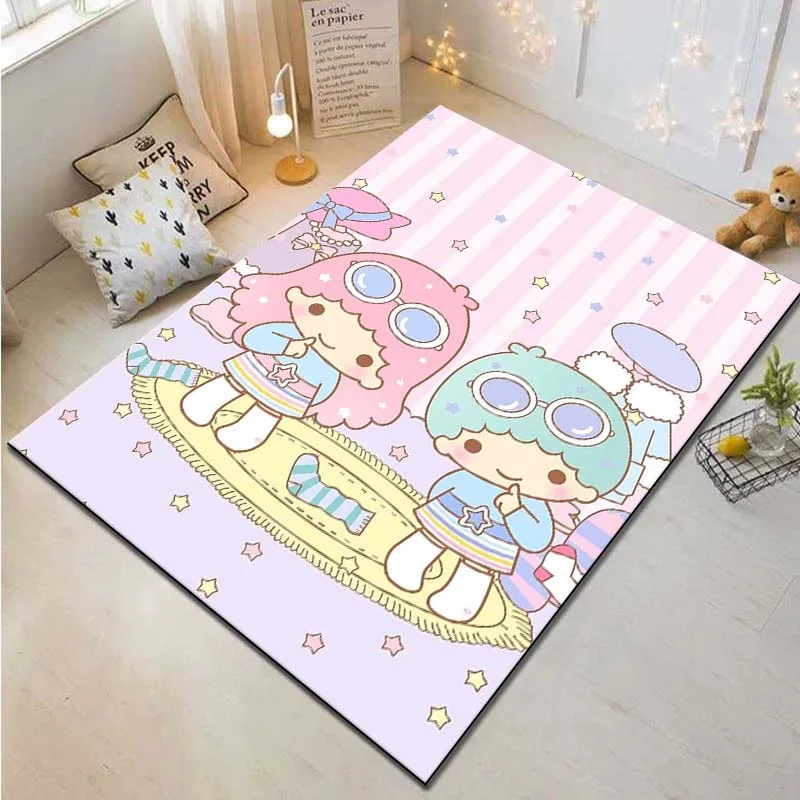 Sanrio Little Twin Stars Pattern Living Room Bedroom Carpet Bedside Bathroom Floor Mat Girl's Room Non-slipMat Pink Room Decor