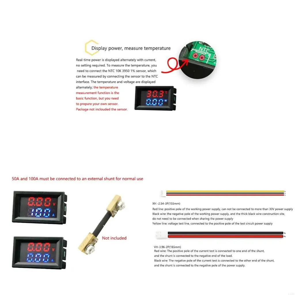 L9BE Upgrade Ammeter Voltmeter Power Meter Dual LED Display Voltmeter Current Power