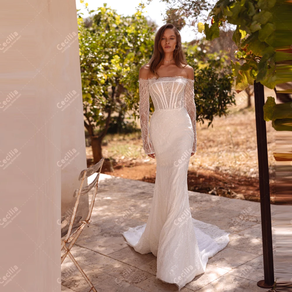 Wunderschöne Brautkleider, moderne Brautkleider, Spitzenapplikationen, elegante Roben, schulterfrei, hübsche Vestidos De Novia, individuell gestaltet