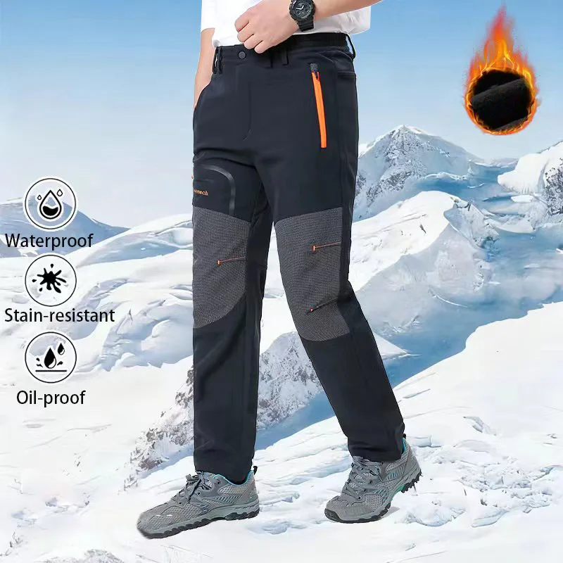 Wasserdichte Herren-Camping-Wanderhose, Herbst-Winter, mit Fleece gefütterte Cargohose, winddichte, verdickte taktische Outdoor-Hose