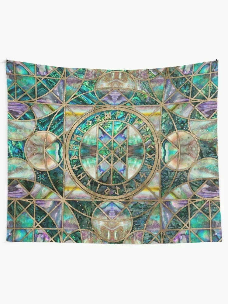 Web of Wyrd The Matrix of Fate -Abalone Shell Tapestry Mushroom Bathroom Decor Tapestry