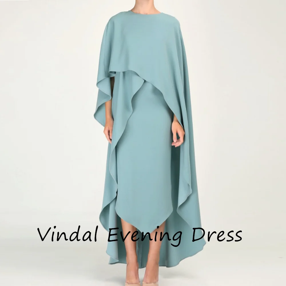 Vindal Crepe Tea length O-Neck luxurious Ruffle Fashion Straight Breast Padding Elegant Short Sleeves السعود For Woman 2024