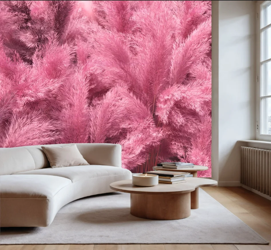 Customized Size Wallpaper photos Pink Feather Wallpaper Home Decoration Living Room Bedroom Pink Reed Flower Mural 3d wallpaper