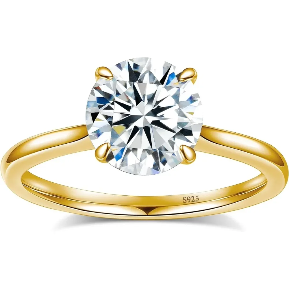 Women's Moissanite Engagement Promise Rings 925 Sterling Silver with 18K Yellow Gold Plated,D Color VVS1 0.5/1/1.5/2/3/4CT