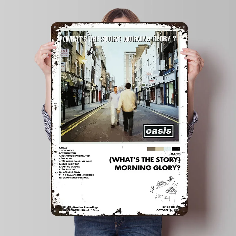 Oasis Album Poster Maßgefertigte Vintage Metallschilder Wandkunst Retro Blechschild für Schlafzimmerdekoration Raumzubehör Schreibtischdeko