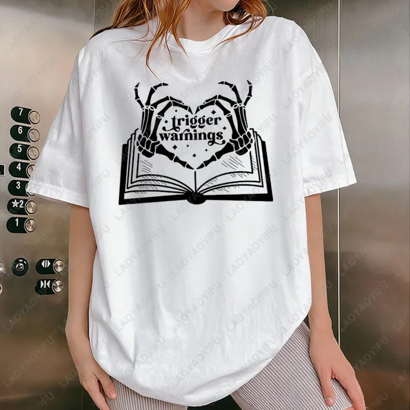 Trigger Warnings Shirt Book Tropes Dark Romance T-Shirt Funny Gift for Reader Book Club Cotton Tees Smut Shirt Book Lover Gift