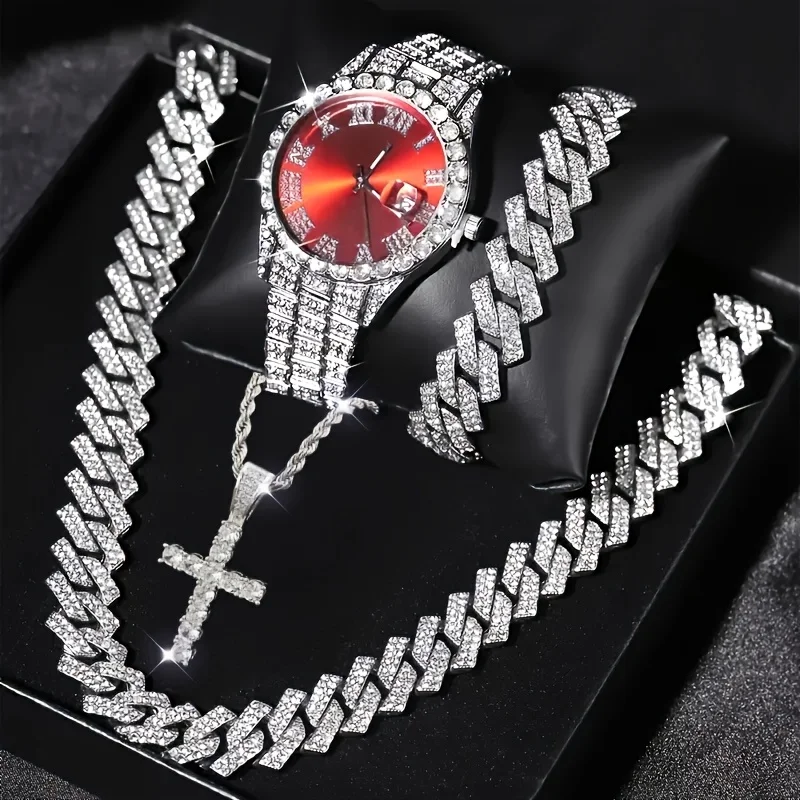 4pcs/set Elegant Men's Quartz Watches and Jewelry Sets - Fashionable Gifts for Dad, Boyfriend, and Friend