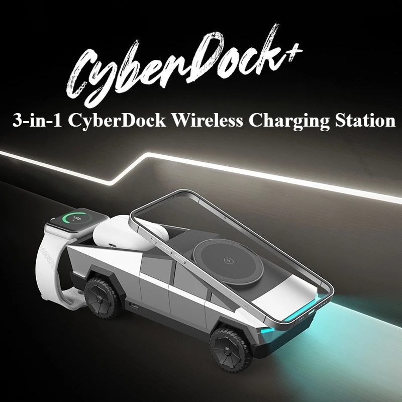 حامل سطح المكتب Cybertruck Qi2 3 في 1 محطة شحن لاسلكية CyberDock لهاتف IPhone16 15 14 Pro Max، AirPods، IWatch