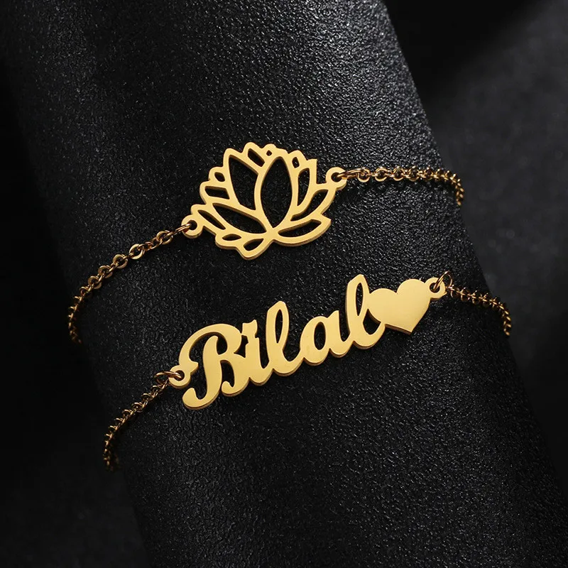 

Personality Double Layers Bracelet Custom Name Flower Stainless Steel Women's Bracelet Fashion Jewelry Party Gift