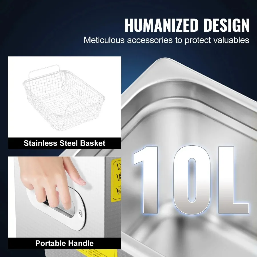 منظف بالموجات فوق الصوتية الاحترافي 10 لتر 2.5 جالون سهل الاستخدام مع مؤقت رقمي وسخان آلة صناعية من الفولاذ المقاوم للصدأ لـ J #4