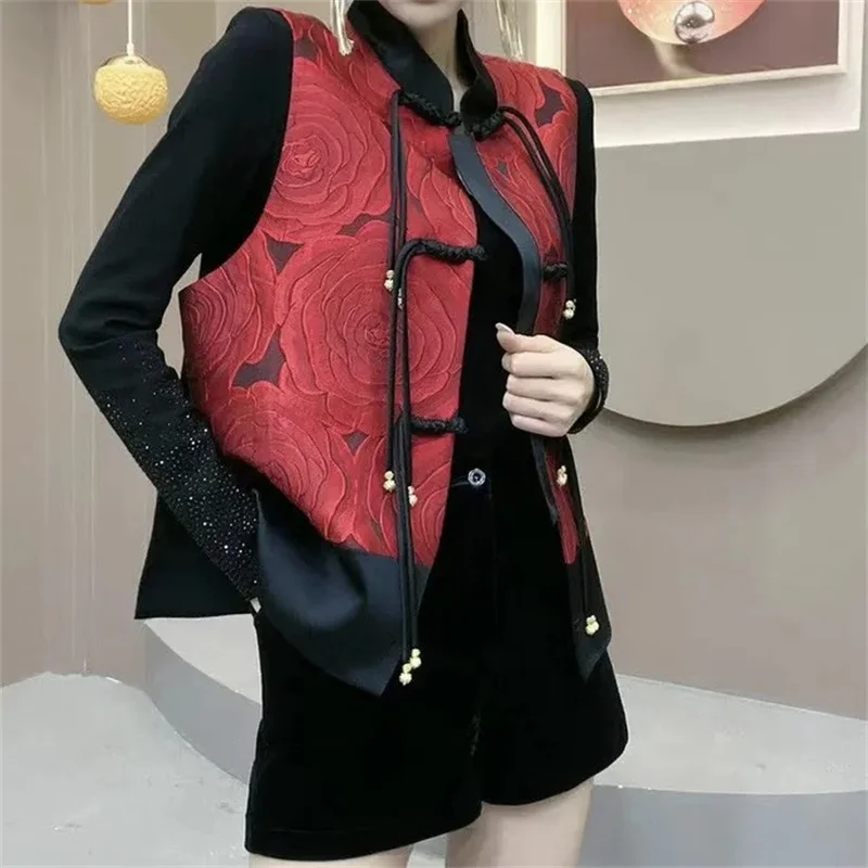 2024 New Fashion Join Together Printing Female Vest Coat Spring Retro Elegant Women's Waistcoat Top Temperament Sleeveless Vests