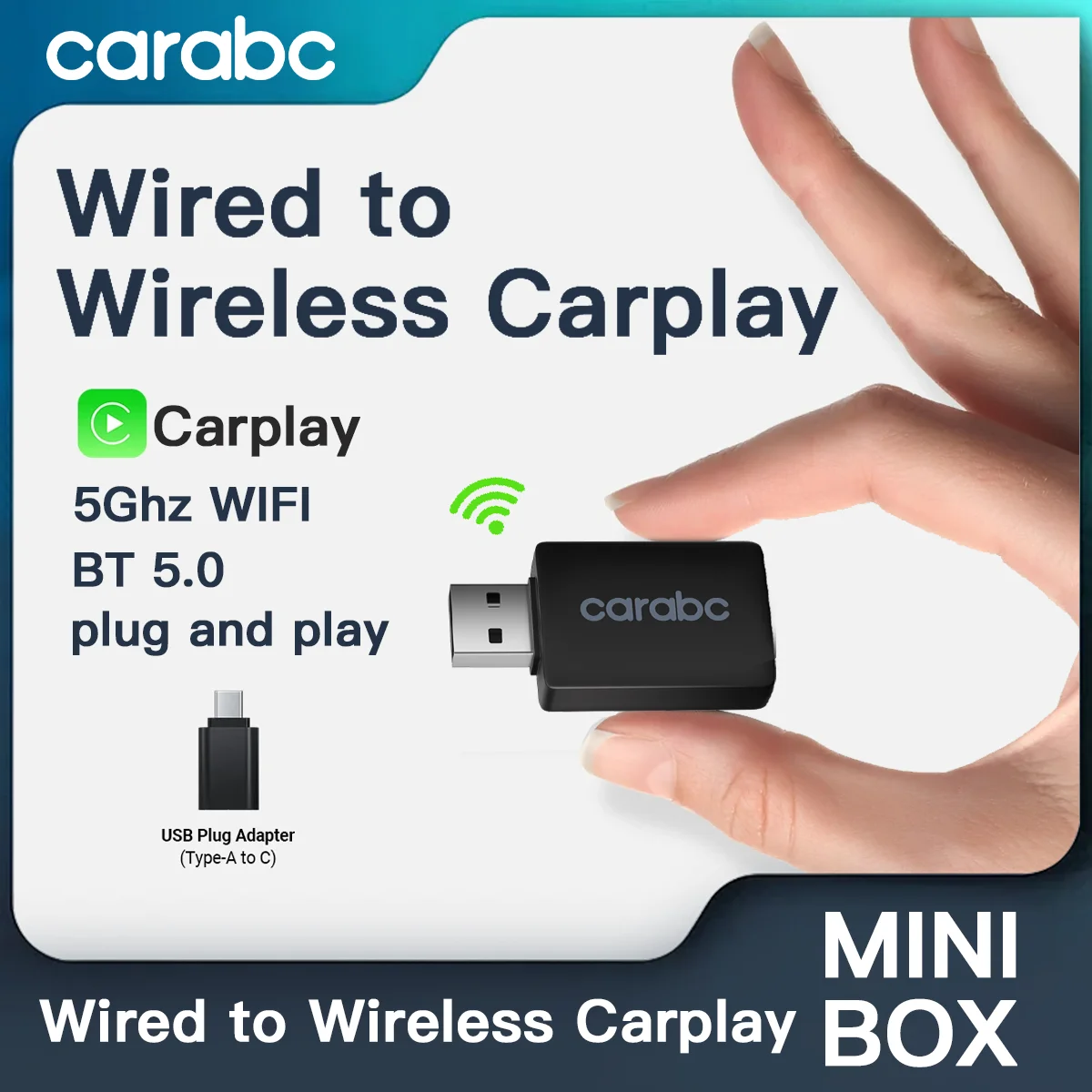 CARABC new wireless CarPlay adapter plug and play converts wired to wireless CarPlay MiNi BOX USB Plug Adapter (Type-A to C)