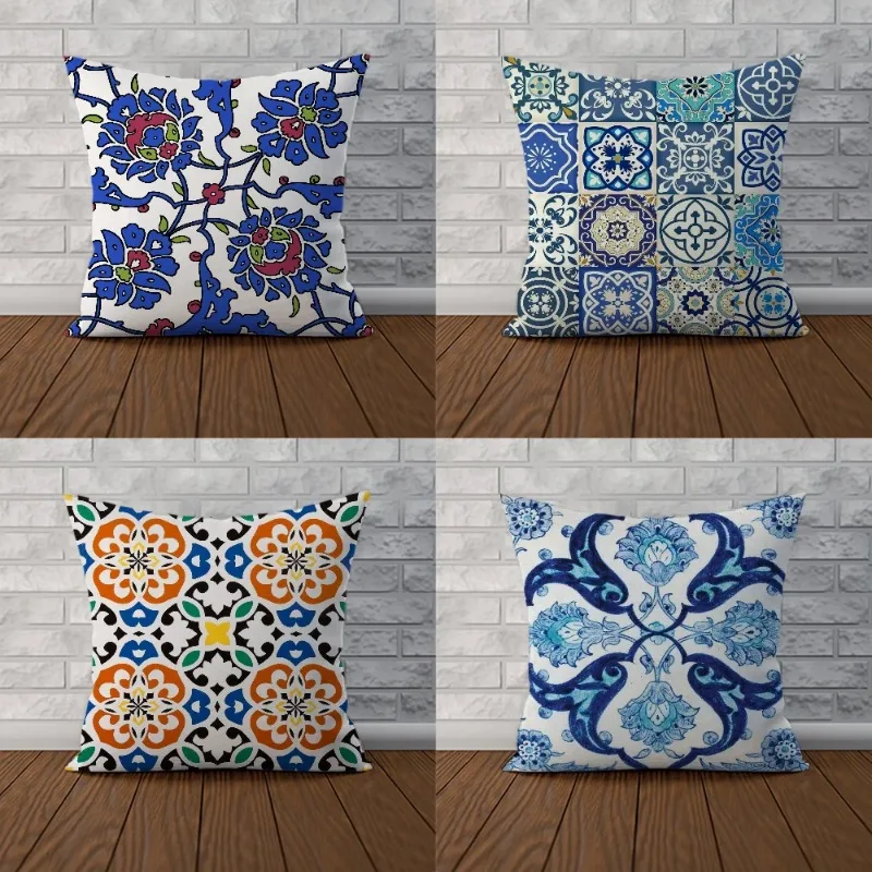 Pillowcase Mediterranean Style Pillow Cases Decorative Pillows Covers for Bed  Cushion Cover  Fall Decor Sofa pillowcase