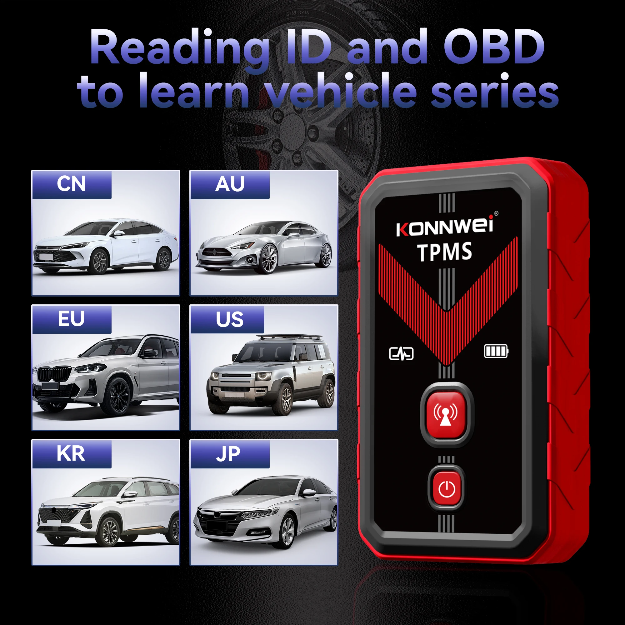 2026 KONNWEI TK100 Car Programable TPMS Sensors OBD Relearn Tool 433MHz315MHz Programing CELL PHONE Tire Pressure Monitor System view 3