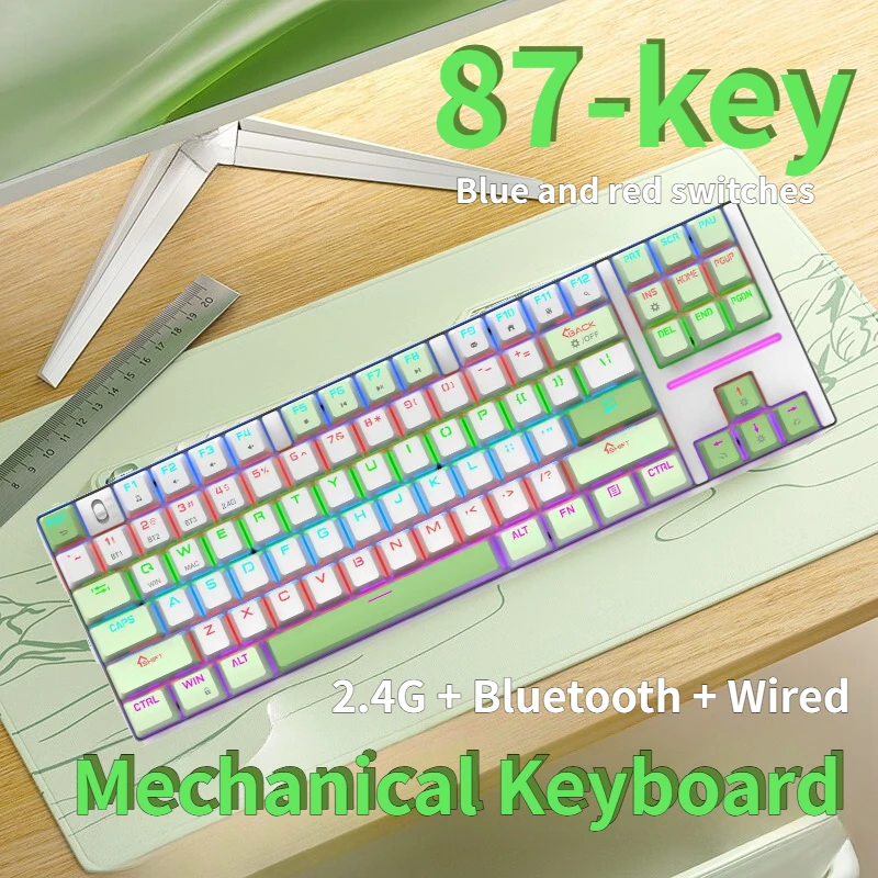 DELOG GK87 3 Mode Mechanical Keyboard 2.4G Bluetooth and Wired Connection Dedicated To E-sports Gaming PC Blue and Red Switches