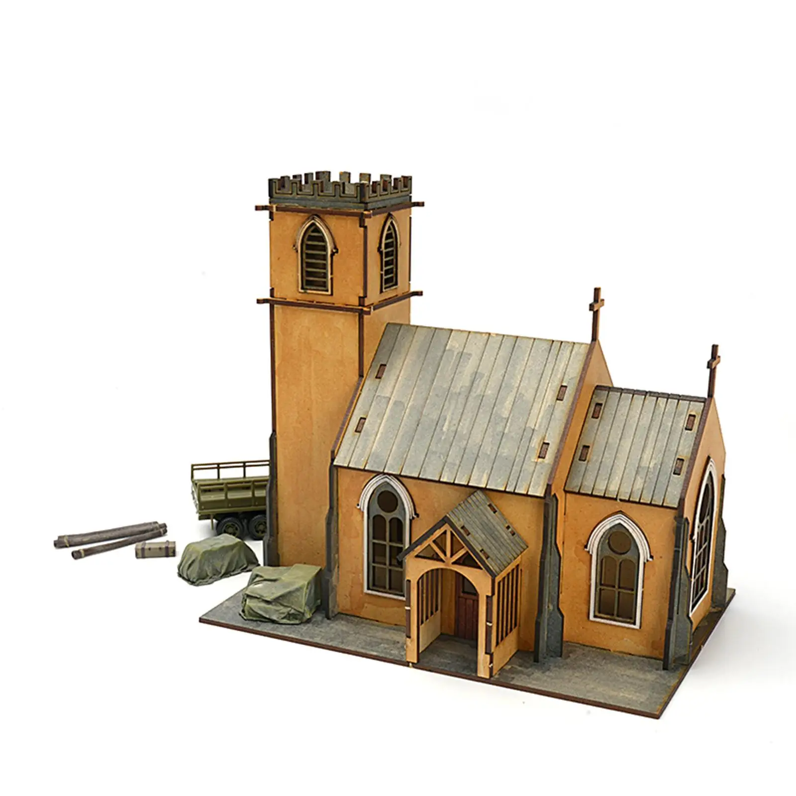 1/72 الكنيسة بناء أطقم منمذجة 1:72 مقياس Diorama لتقوم بها بنفسك الطلاء ثلاثية الأبعاد الألغاز الخشبية للبالغين مشهد تخطيط نموذج الهندسة المعمارية #4